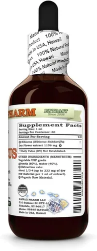 Vista 2 de Hawaii Pharm Extracto de hibisco sin alcohol, glicerita para apoyo antioxidante, promueve la circulación, apoya la vitalidad cardíaca, mejora