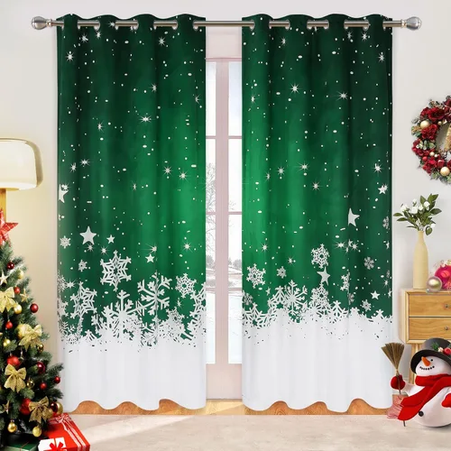 Vista 8 de CAROMIO, cortinas de Navidad para sala de estar, juego de 2 paneles, cortinas largas de terciopelo de 63 pulgadas, cortinas decorativas con copos