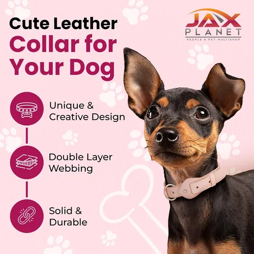 Vista 2 de Collar de cuero suave de microfibra para perros, ajustable, a la moda, color rosa melocotón, collar de cuero MF sin crueldad para cachorros