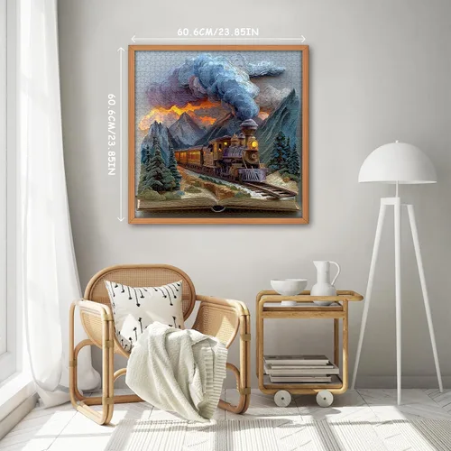 Vista 4 de Rompecabezas de 1000 piezas con libro de tren para adultos, de fantasía, naturaleza, paisaje, arte estético, arte estético, páginas mágicas
