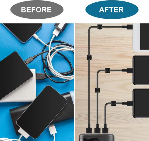Vista 6 de LinkDocs 30 clips adhesivos para cables, clips de alambre para gestión de cables, abrazaderas de sujeción de cables para automóvil, oficina y hogar