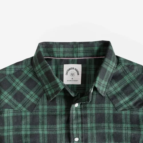 Vista 3 de Dubinik Camisa de franela para hombre, estilo vaquero occidental, con botones y perlas, para hombre, manga larga, vintage, a cuadros