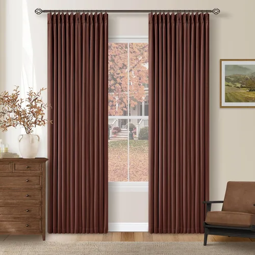 Vista 189 de Juego de 2 paneles de cortinas plisadas negras de 80 pulgadas para sala de estar, cortinas plisadas de lino con forro de 80 pulgadas de largo, 100%