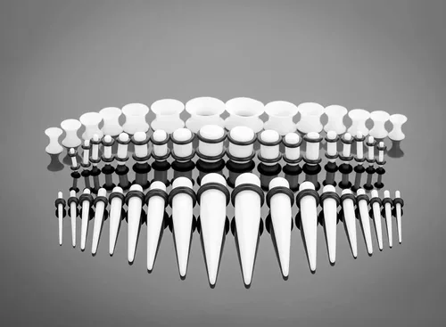 Vista 7 de CABBE KALLO Juego de 50 dilatadores de oreja de silicona, dilatadores y tapones acrílicos 14G-00G, juego de expansores de ojal para mujeres