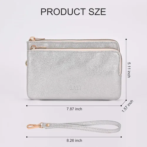 Vista 3 de GAYI URBAN Cartera de mano de cuero genuino con doble cremallera para mujer