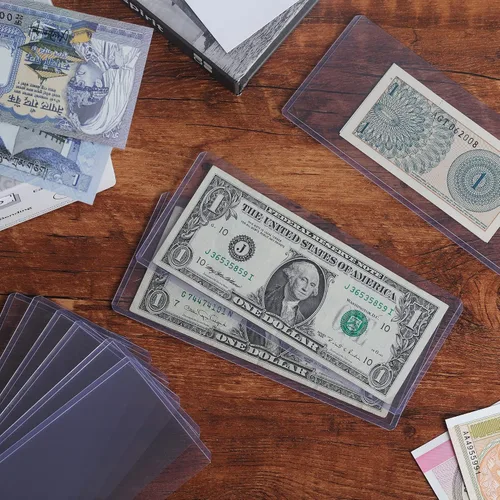 Vista 6 de Uncle Paul PN03L60 - 60 soportes para dinero de papel transparente, 6.8 x 2.9 pulgadas, protector de billetes de PVC transparente, fundas para 60