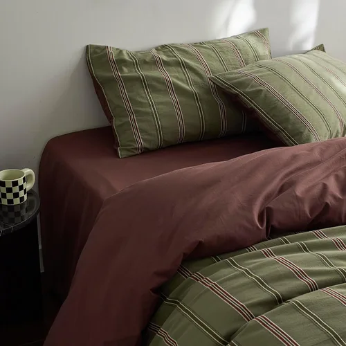 Vista 76 de mixinni Juego de funda de edredón vintage a rayas, tamaño twin, juego de ropa de cama de 3 piezas, 100% algodón lavado, suave y transpirable, funda