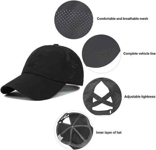 Vista 3 de Gorra de béisbol de cola de caballo para mujer, gorra de béisbol de malla de secado rápido con agujero de cola de caballo