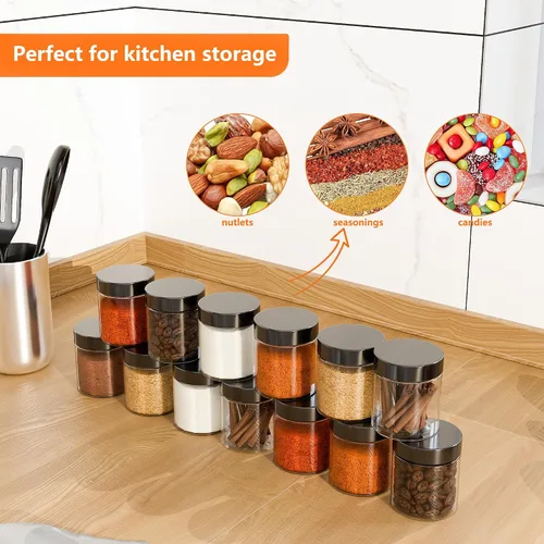 Vista 3 de Paquete de 84 mini tarros de plástico de 4 onzas con tapas para recipiente Plástico-84Pack-Negro