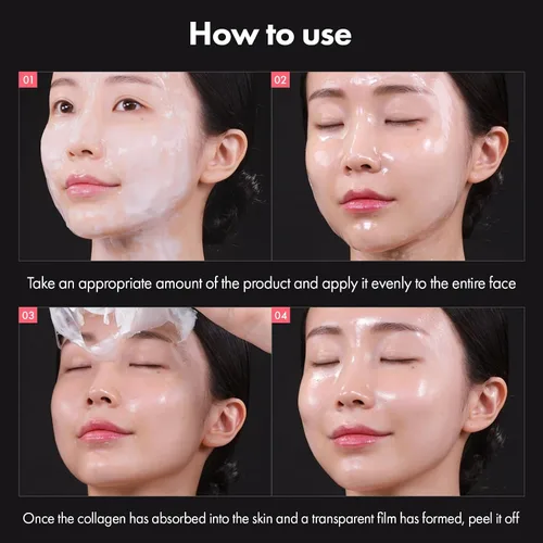 Vista 8 de TOSOWOONG Mascarilla de colágeno hidrolizado, mascarilla facial despegable para elasticidad, hidratación, brillo, piel de vidrio, hidratante facial