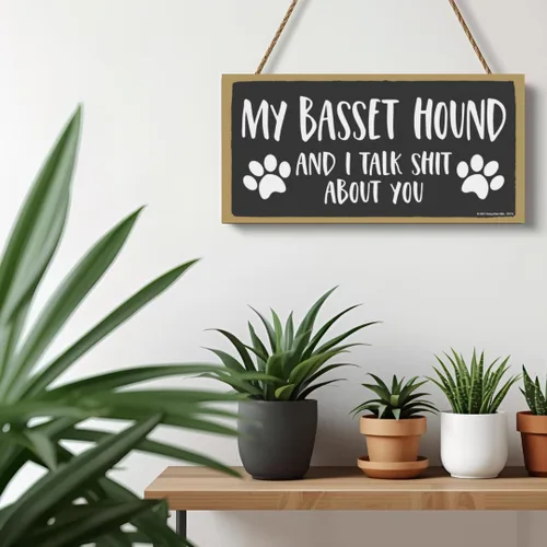 Vista 6 de Honey Dew Gifts My Basset Hound and I Talk Shit About You - Cartel colgante de pared, 10 x 5 pulgadas, decoración para amantes de los perros