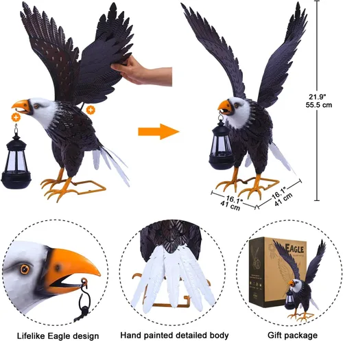 Vista 4 de Nacome Estatuas grandes de metal de águila calva para exteriores, decoraciones de patio, esculturas y estatuas de jardín al aire libre, regalos