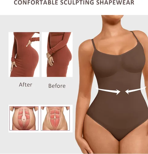 Vista 3 de FeelinGirl Body moldeador para mujer, 2 piezas, con control de abdomen, sin costuras, para esculpir