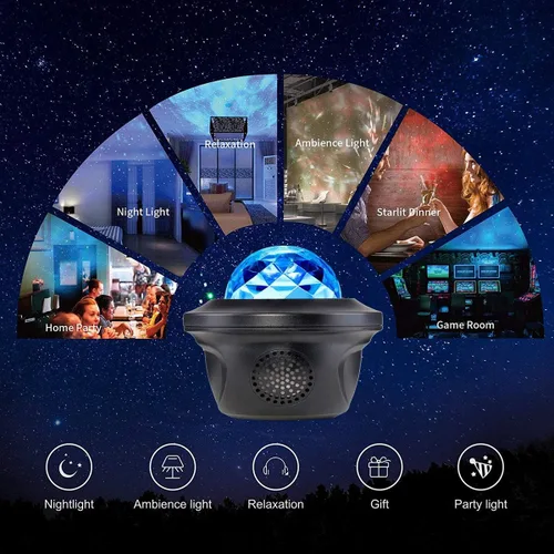 Vista 6 de 20 Efectos de Iluminación Proyector de Galaxia, Altavoz de Música de Gran Proyección, Luz de Galaxia con Control Remoto, Proyector de Luz Nocturna