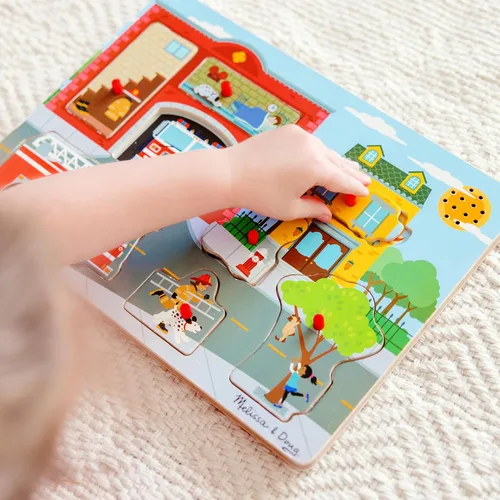 Vista 2 de Melissa & Doug - Rompecabezas con sonido (8 piezas), Estación de bomberos, Multicolor