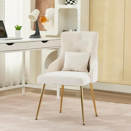 Vista 25 de Sillas de comedor de terciopelo, sillas de acento tapizadas de terciopelo, silla de cocina con patas de metal y almohada lumbar para comedor, sala