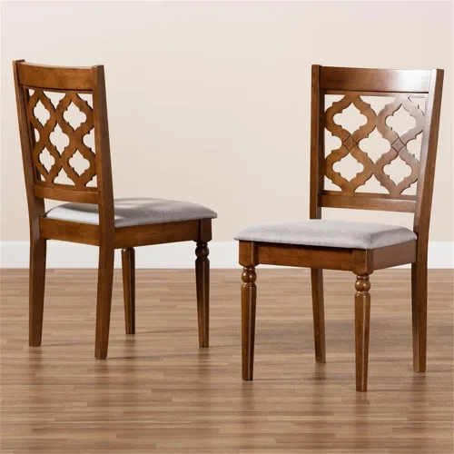Vista 7 de BOWERY HILL Juego de sillas de comedor de 2 piezas de madera tapizada gris y acabado marrón