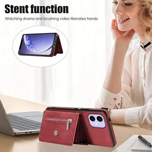 Vista 3 de Asuwish Funda de teléfono para iPhone 11 6.1 con correa cruzada para muñeca, soporte para tarjetas de crédito, accesorios de celda de cuero