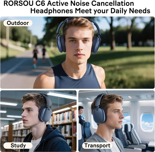 Vista 7 de C6 Active Noise Cancelling Headphones, Wireless Over Ear Bluetooth Headphones, 60H Playtime, Lightweight Folding Deep Bass Comfort Fit Ear Cups