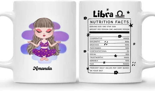Vista 9 de Gossby Taza de café personalizada con signo de acuario, taza personalizada de horóscopo de 11 onzas para mujeres con diseño, nombre, información