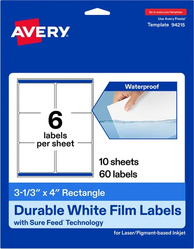 Vista 12 de Avery Etiquetas rectangulares blancas duraderas imprimibles, tecnología Sure Feed, 3-1/3 "x 4", etiquetas impermeables, compatibles con inyección