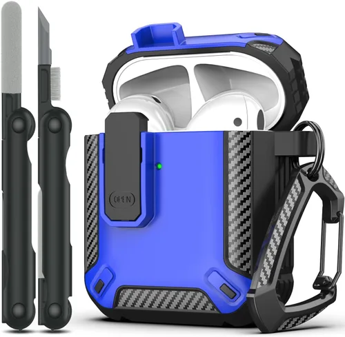 Vista 28 de RFUNGUANGO Funda para AirPod de 2ª generación con kit de limpieza, armadura protectora de carcasa dura militar con bloqueo para funda de carga