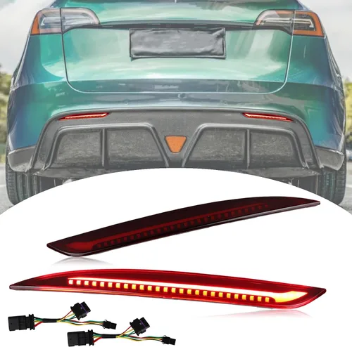 Vista 8 de Luces traseras LED de 3ª freno, luces traseras centrales piloto compatibles con Tesla Modelo Y 2020 2021 2022 intermitentes de remolque de repuesto