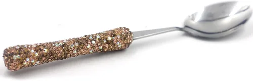 Vista 3 de Juego de utensilios culinarios deslumbrantes con diamantes de imitación brillantes para oficina, almuerzo y viajes (2, dorado)