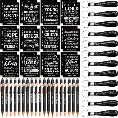 Vista 8 de Estune 36 Pcs Christian Bible Gifts Set Bulk Religious Scripture Notebooks Scripture Quote Inspirational Ballpoint Pens Verse Christmas Keychain