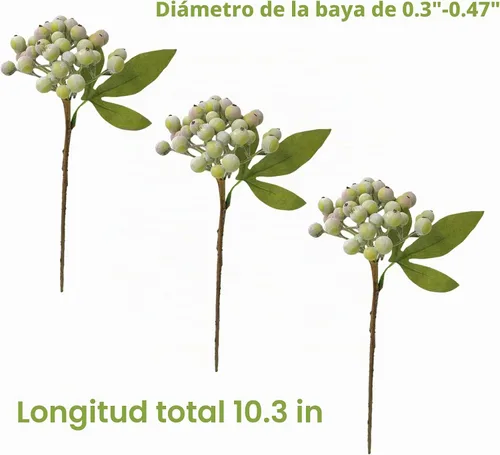 Vista 3 de M2cbridge Tallos de bayas artificiales, púas de Navidad, agujas de pino, ramas, adorno de corona (verde helado, 12 unidades)
