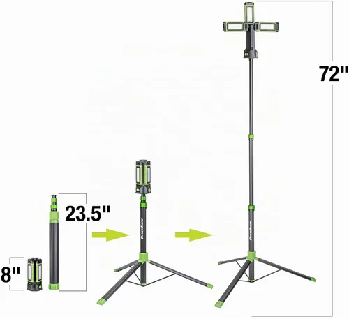 Vista 2 de PowerSmith Luz de trabajo recargable con soporte de 4500 lúmenes, luz de trabajo magnética, construcción de trípode de metal duradero, paneles