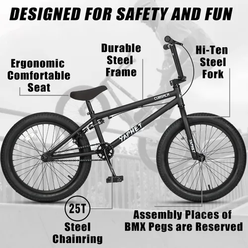 Vista 2 de cubsala Freestyle BMX Bike, 20 Inch Yaphet Bicycle for Teen Beginner and Adult Riders, Bike with Hi-Ten Steel Frame, Multiple