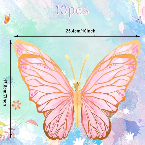 Vista 2 de Geyee - 10 centros de mesa grandes de mariposa 3D, color rosa