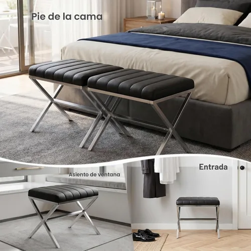 Vista 7 de DUHOME Taburete de Tocador Moderno de Cuero PU - Taburete de Maquillaje Rectangular Asiento de Tocador Acolchado Reposapiés para Sala de Estar Negro