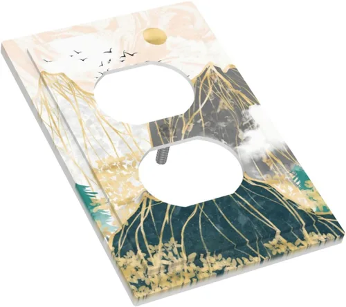 Vista 3 de Cubiertas de Salida Decorativas Boho Midcetury Oro Paisaje de Montaña del Sol 1 Banda Cubierta de Placa de Pared Receptáculo Interruptor de Luz