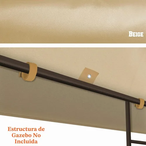 Vista 6 de BenefitUSA Toldo de repuesto para kiosco de 10 x 10 pies, cubierta superior de doble nivel (beige)