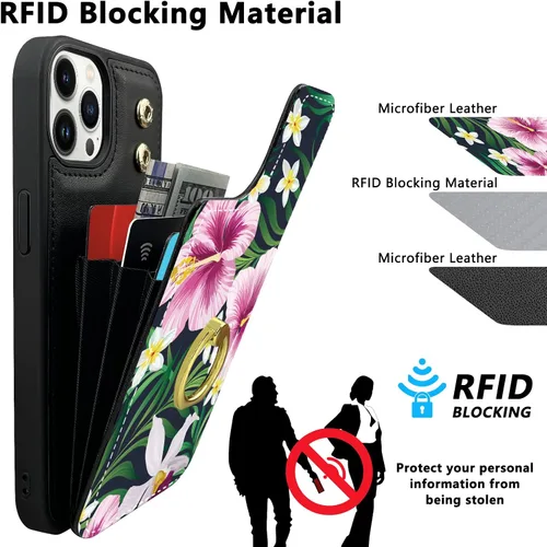 Vista 5 de Funda compatible con iPhone 13 Pro Max con tarjetero y rotación de 360°, soporte de anillo de dedo con función atril, bloqueo RFID, piel sintética