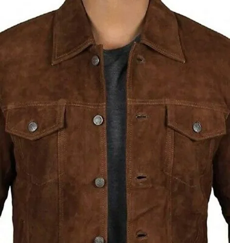 Vista 6 de Chaqueta de cuero de ante marrón estilo vaquero Logan para hombre