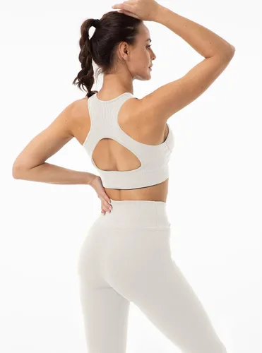 Vista 5 de LEEKEWAY Conjuntos de entrenamiento para mujer, sin costuras, ombligueras, leggings a juego, 2 piezas, trajes de entrenamiento de yoga