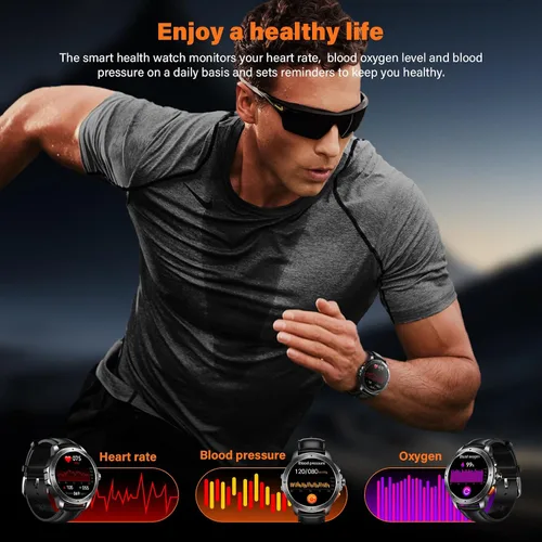 Vista 2 de Relojes inteligentes para hombre para responder/hacer llamadas, reloj AMOLED de fitness de 1.43 pulgadas con monitor de presión arterial/frecuencia