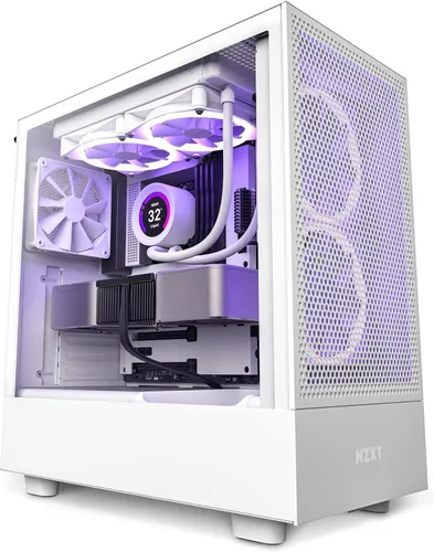 Vista 9 de NZXT H5 Flow Estuche compacto ATX para juegos de PC, torre media, alto flujo de aire, panel frontal perforado, panel lateral de vidrio templado