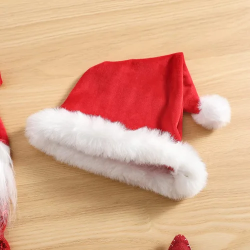 Vista 6 de Mono de Navidad de terciopelo con cuello halter y sombrero de Papá Noel disfraz de Navidad