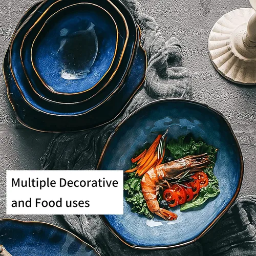 Vista 6 de Cuenco decorativo de cerámica, cuenco para llaves de cerámica azul, decoración versátil de porcelana, pequeño plato para joyería con esmalte azul