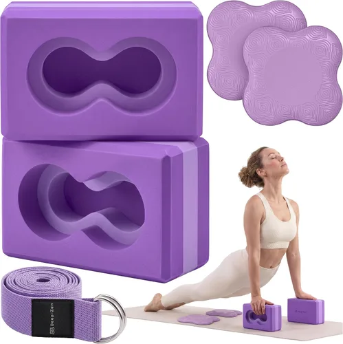 Vista 11 de Deep-Zen® Bloques de yoga con soporte de muñeca; bloques de yoga 2 unidades con rodilleras y correa para poner menos peso en las muñecas; juego