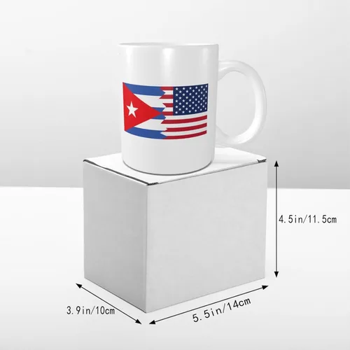 Vista 5 de Rqwaaed Taza de cerámica con estilo de bandera americana y cubana, tazas de oficina, taza de cerámica ecológica con impresión individual, taza