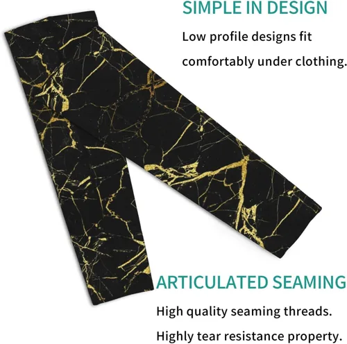 Vista 3 de Mangas de compresión con estampado de mármol negro y dorado para hombres y mujeres, protección solar UV