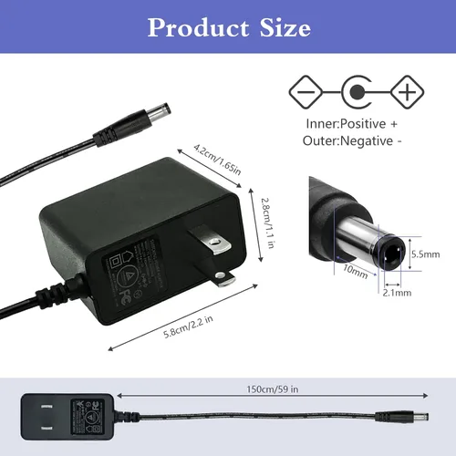 Vista 2 de 5V 1A Cargador de pared Adaptador de corriente con enchufe 5.5 x 2.1mm, 5W Adaptador universal AC/DC 100-240V AC a DC 5V Convertidor de cable