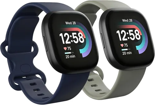Vista 8 de Paquete de 2 bandas impermeables compatibles con Fitbit Versa 3/Fitbit Versa 4/Fitbit Sense/Sense 2, pulseras deportivas clásicas de repuesto suaves
