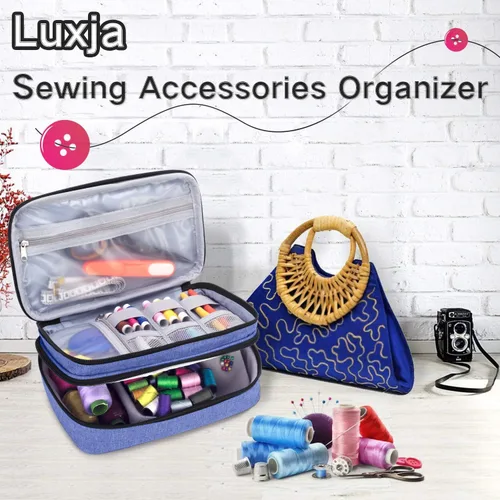 Vista 7 de Luxja Organizador de accesorios de costura, organizador de suministros de costura de doble capa para agujas, tijeras, cinta métrica, hilo y otras