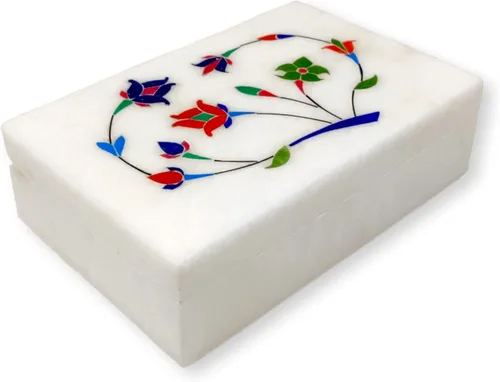 Vista 3 de Hashcart Joyero organizador de mármol Caja decorativa para baratijas Diseño floral tallado a mano Caja de recuerdos Aniversario, regalos